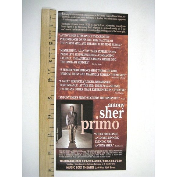 Primo Playbill 2005 The Music Box Theatre Antony Sher Ticket Flyer - Picture 3 of 10